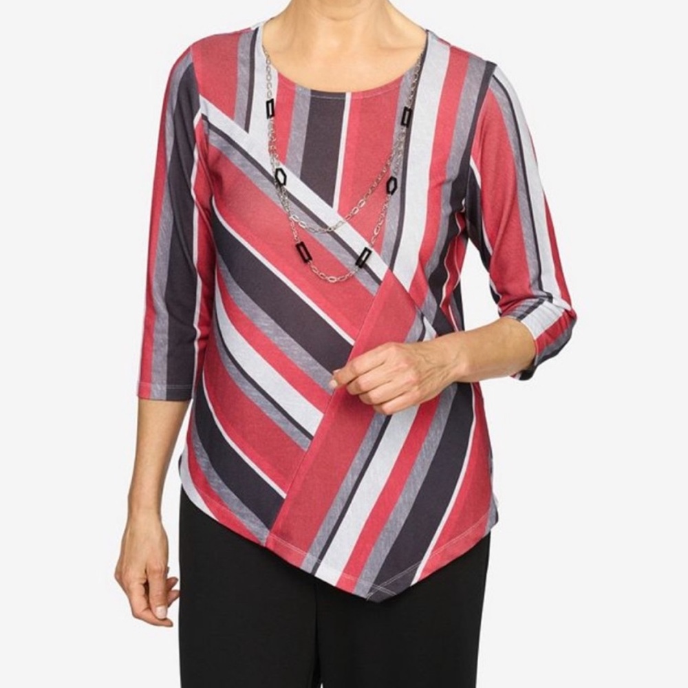 Alfred Dunner Walk on the Wild Side asymmetrical striped top